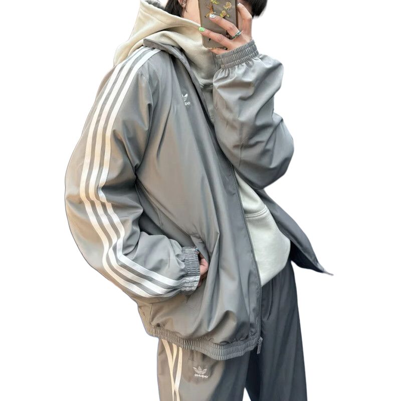 Adidas Originals Классическая оверсайз куртка с тремя полосками, Gray — фото 4
