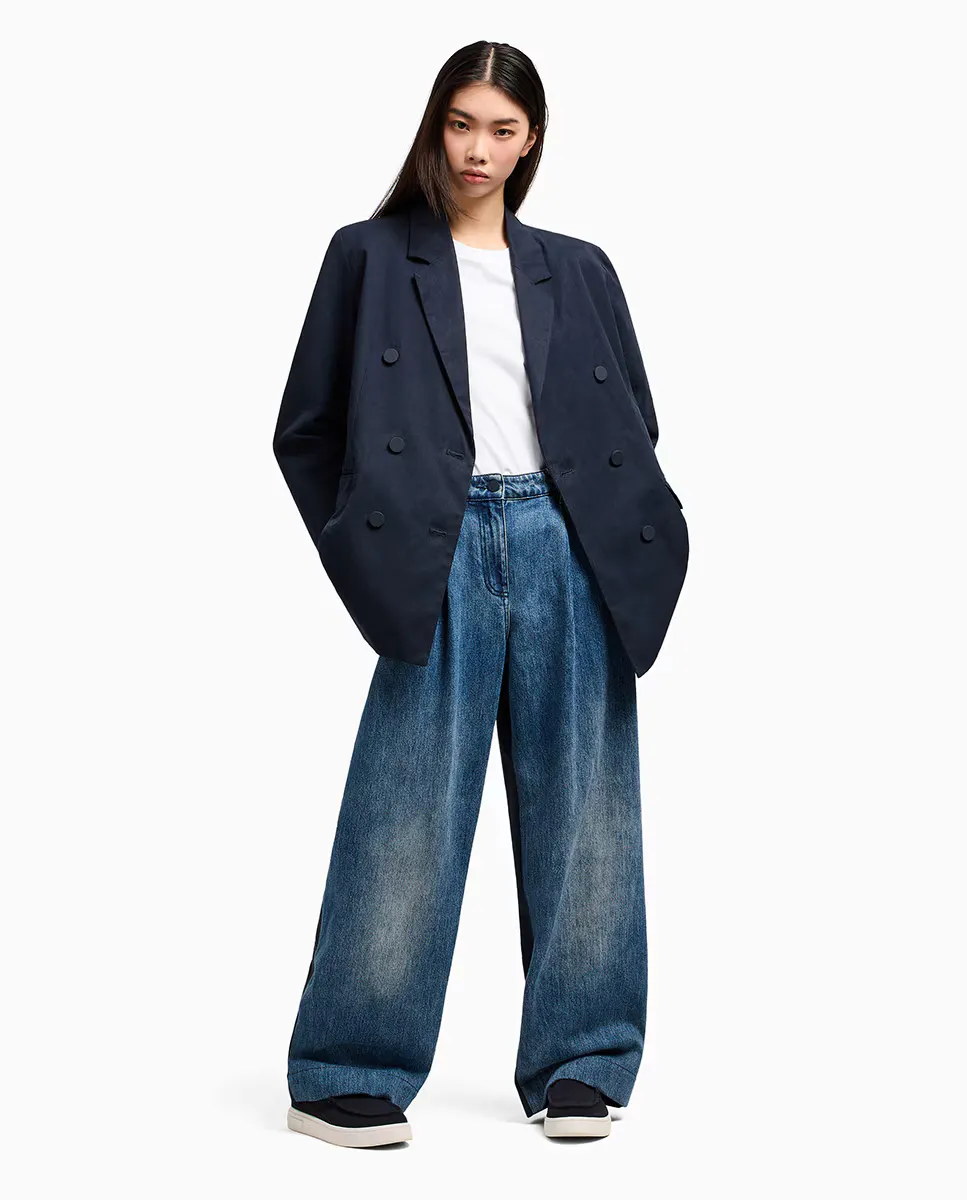 

Женские брюки из денима спереди и нейлона сзади Armani Exchange, тёмно-синий