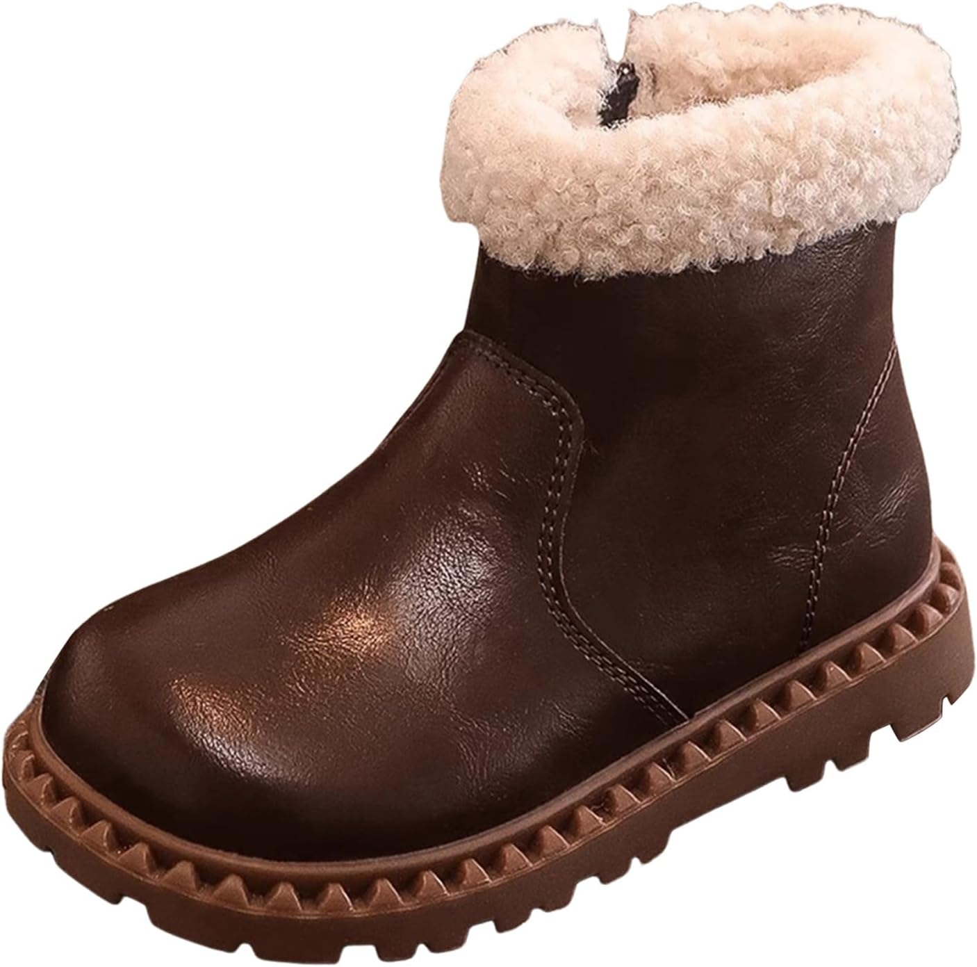 

Детские зимние короткие ботинки IWIHMIV для девочек, с теплой подкладкой, толстой подошвой, противоскользящие, удобные, с боковой молнией, Brown