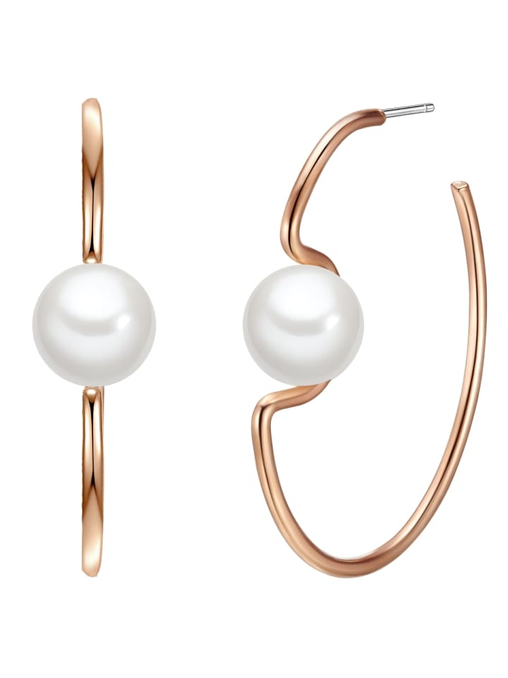 

Lulu & Jane Серьги-кольца с жемчугом, металлический сплав, культивированный жемчуг в оправе из розового золота