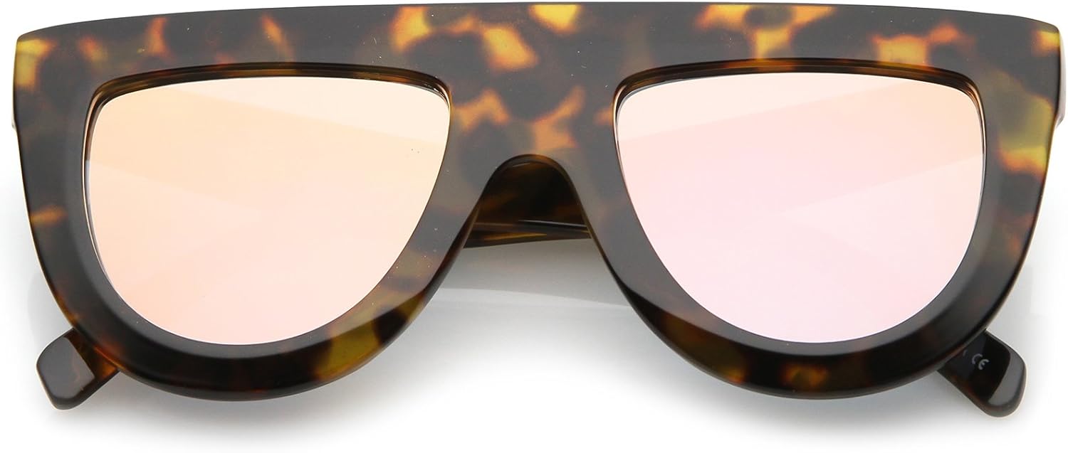 

zeroUV - Крупные массивные солнцезащитные очки с широкими дужками, цветными зеркальными плоскими линзами и плоской верхней частью, диаметр дужек 51 мм, Tortoise / Pink Mirror