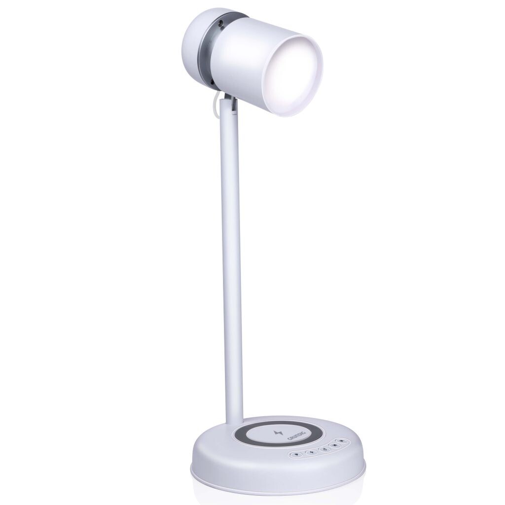

Настольная лампа Grundig LED 3-в-1 — технология Qi — беспроводное зарядное устройство для мобильного телефона — динамик Bluetooth — 4 ножки — белый