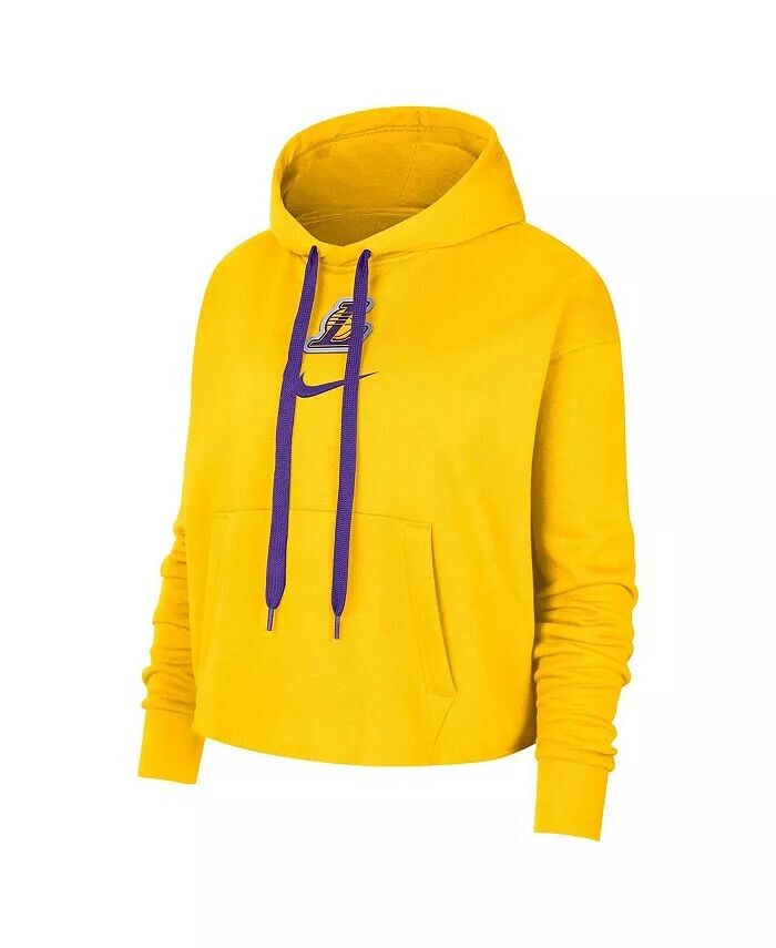Женский укороченный пуловер с капюшоном Los Angeles Lakers Courtside цвета золотого цвета Nike — фото 3