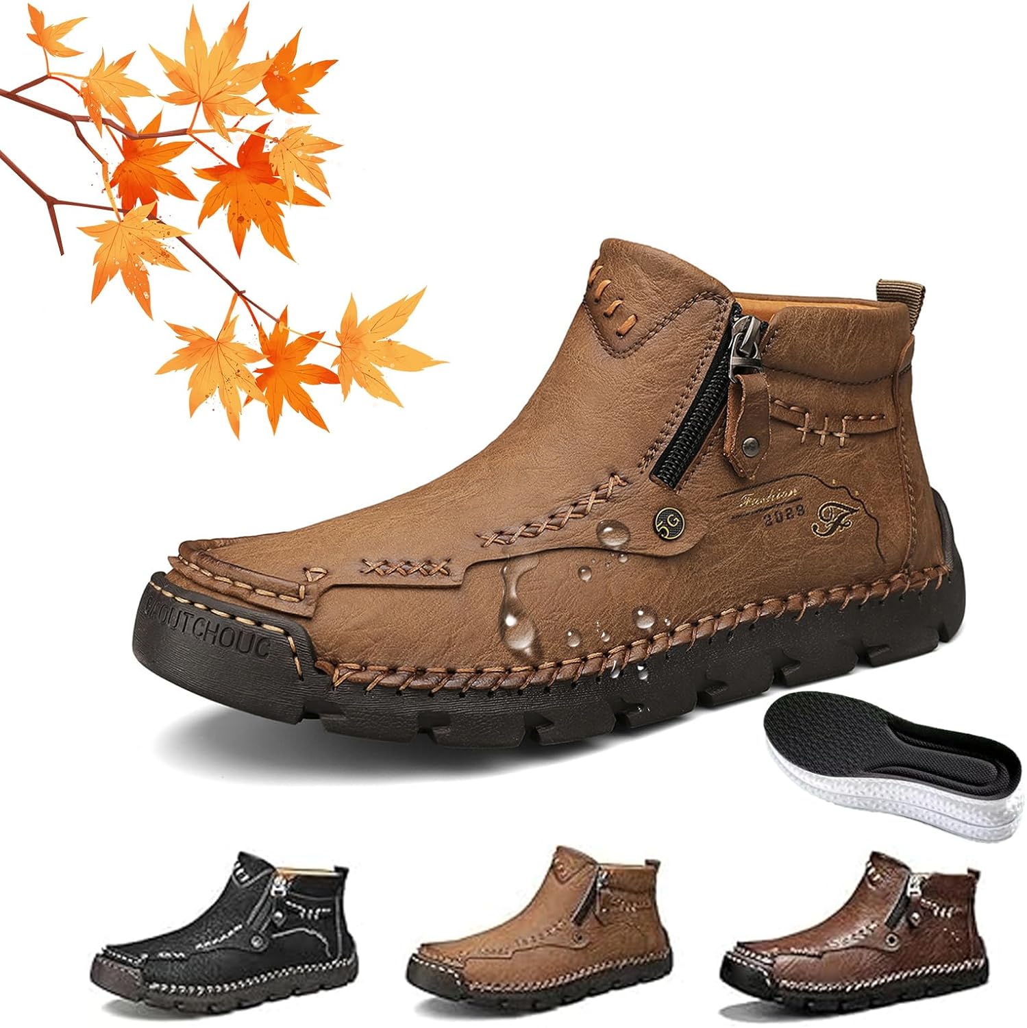 

Мужские ручной работы ортопедические кожаные лоферы для улицы, мужские прошитые вручную удобные водонепроницаемые мокасины с широким носком, с боковой молнией, на плоской подошве, противоскользящие Wxdstw, хаки