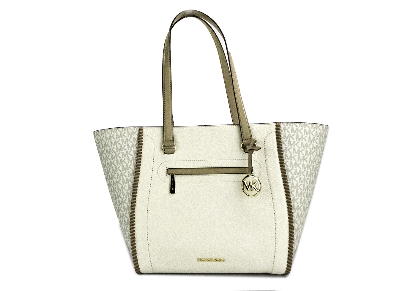 

Сумка-тоут Carine Large Light Cream Leather PVC с застежкой-молнией спереди Michael Kors