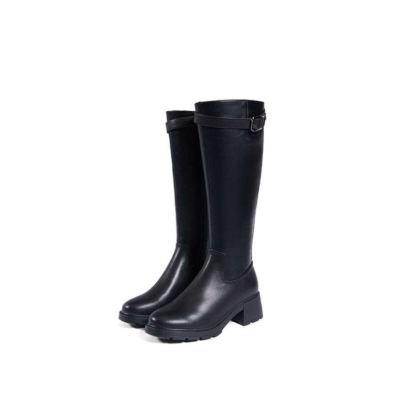 PT'SON Высокие сапоги женские черные с черной текстильной подкладкой, цвет Black Fabric Lining