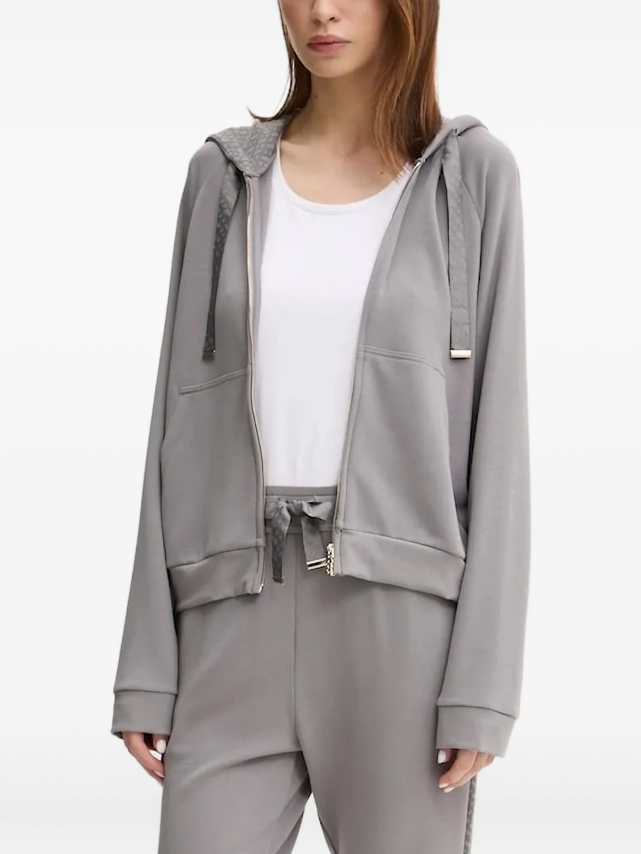 

Худи на молнии с тисненым логотипом Boss, серый