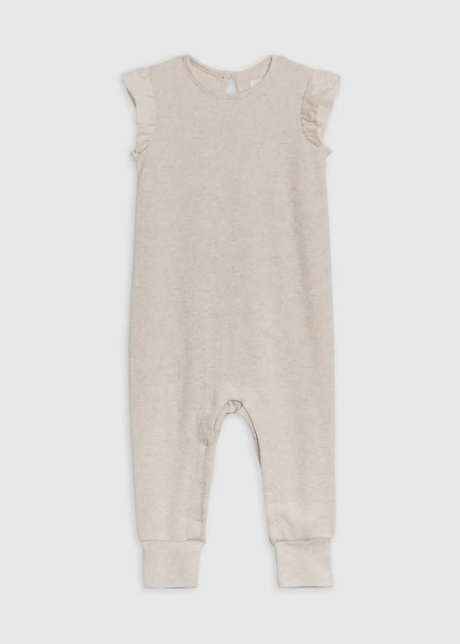 

Детский комбинезон Maci Flutter Sleeve Waffle Romper In Oat Kendi