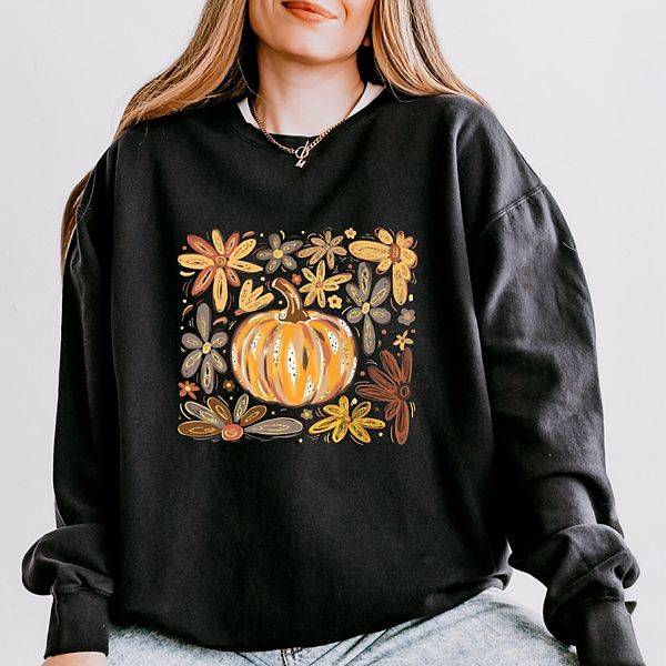 

Легкий свитшот для женщин Fall flowers and pumpkin с эффектом грязевой окраски Simply Sage Market, Black, Черный, Легкий свитшот для женщин Fall flowers and pumpkin с эффектом грязевой окраски Simply Sage Market, Black