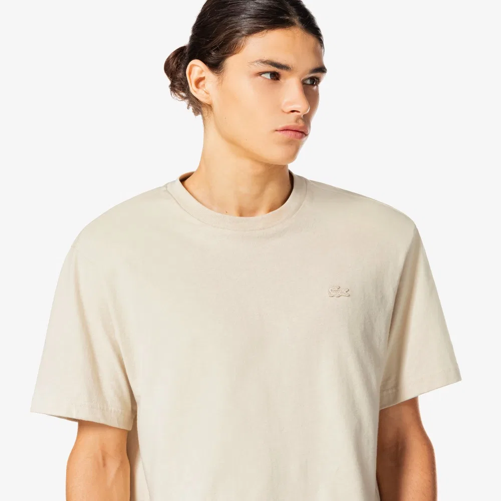 Мужская футболка Lacoste с начёсом, базовая, кремовый — фото 2