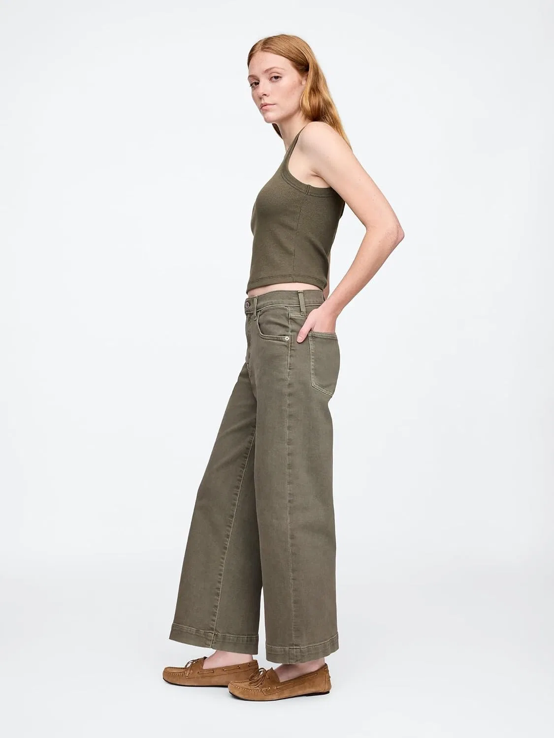 Джинсы Wide Leg Cropped GAP, Mesculen Green — фото 3