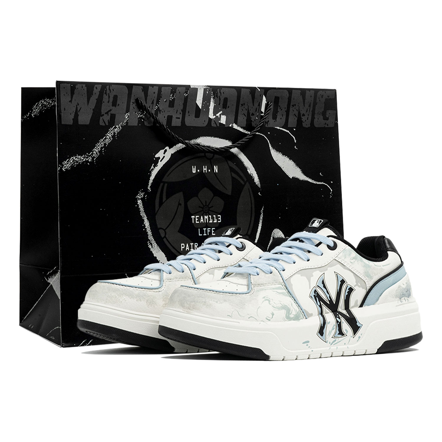 MLB Chunky Liner Kaleidoscope, Splash, Shopping Bag Abrasion Resistant Low top Skateboard Shoes Men's White Blue — фото 3