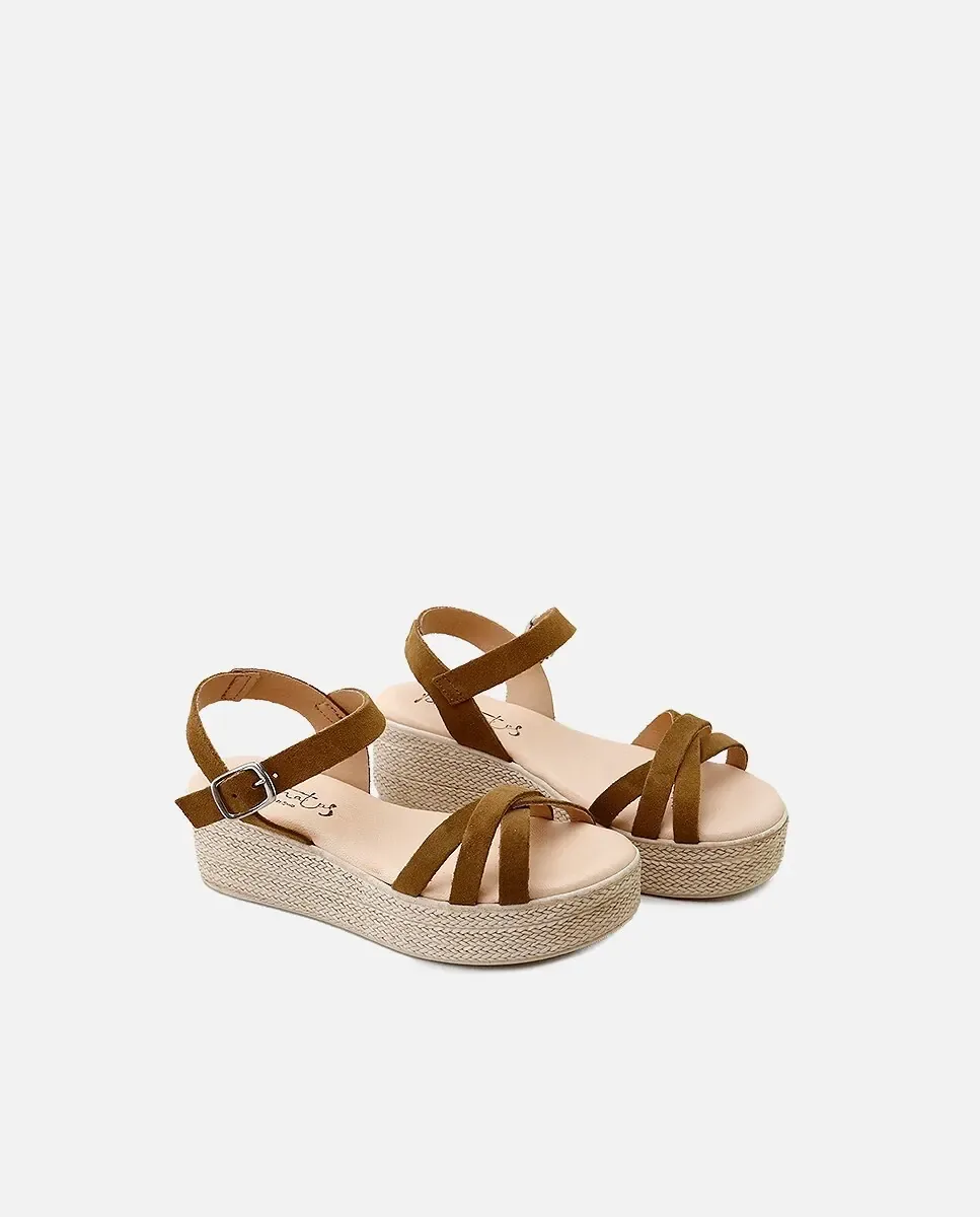 Открытые сандалии для девочки из кожи на платформе Eli 1957, Camel — фото 3