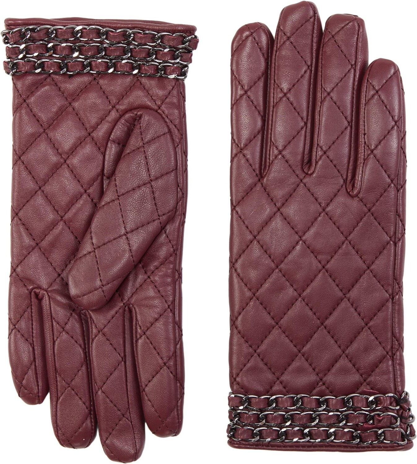 

Перчатки Badgley Mischka Quilted Leather Gloves w/ Chain, бордовый