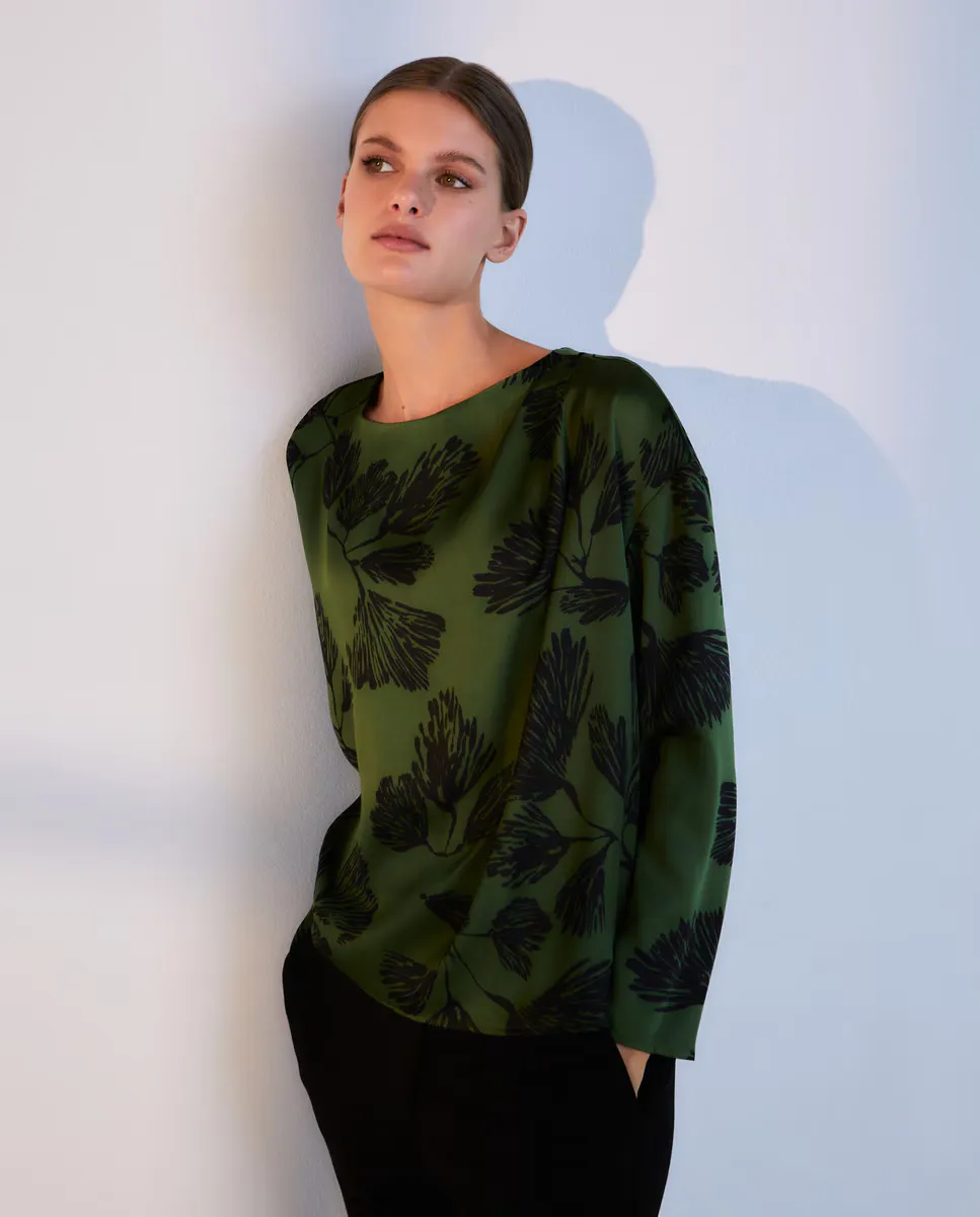 

Атласный топ с длинными рукавами Woman El Corte Inglés, зеленый