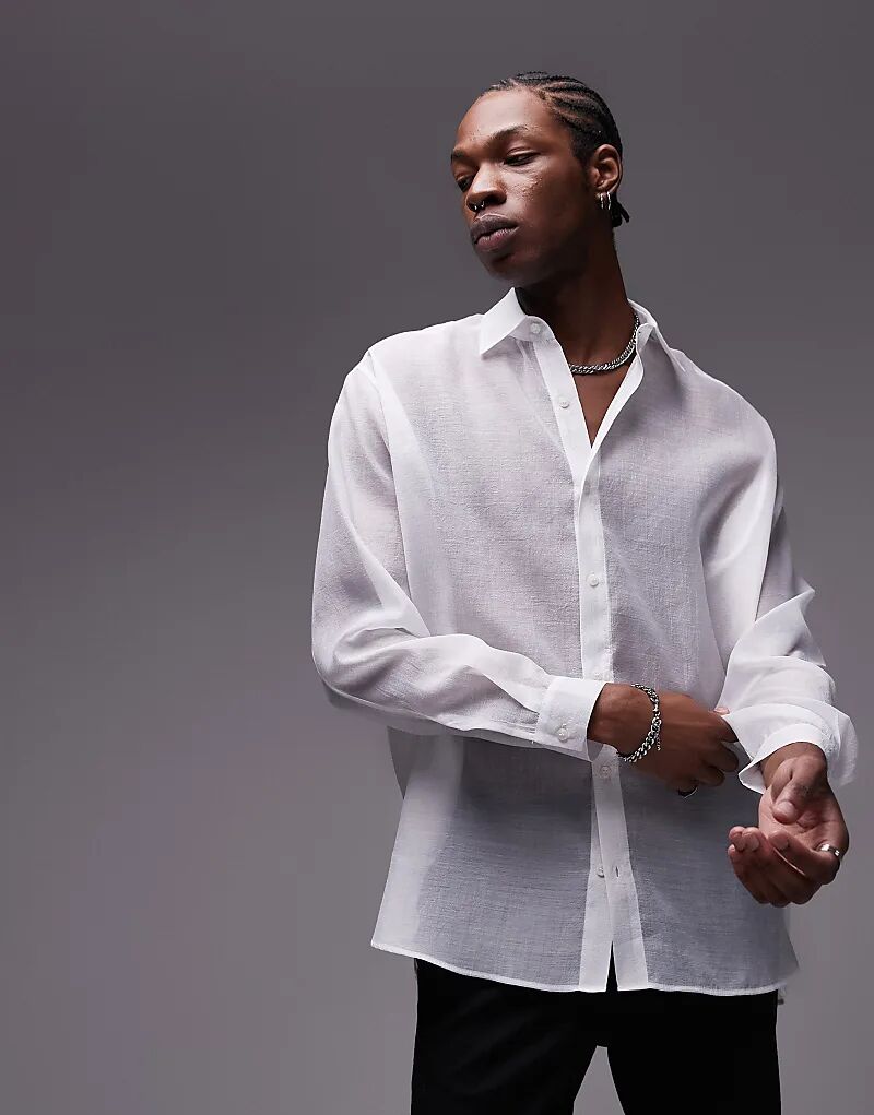 

Белая прозрачная рубашка с длинными рукавами Topman