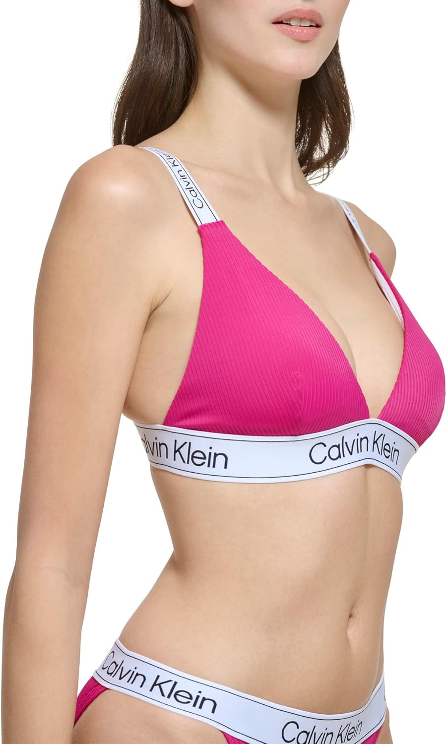 Женский комплект бикини Calvin Klein с заниженной талией, эластичными треугольными чашечками и логотипом, Fuchsia Silky Rib — фото 4
