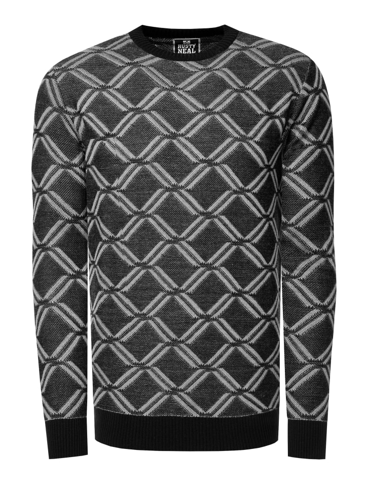 

Тонкий вязаный клетчатый свитер с круглым вырезом в черном/сером цвете Rusty Neal