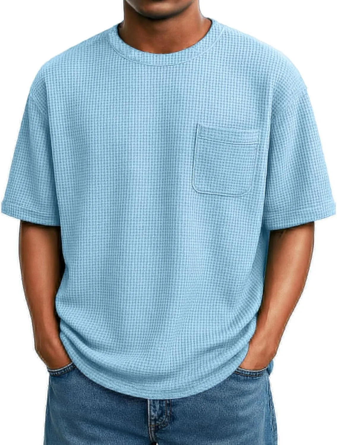 

Мужская футболка с вафельной текстурой, летняя, с карманом YSERB