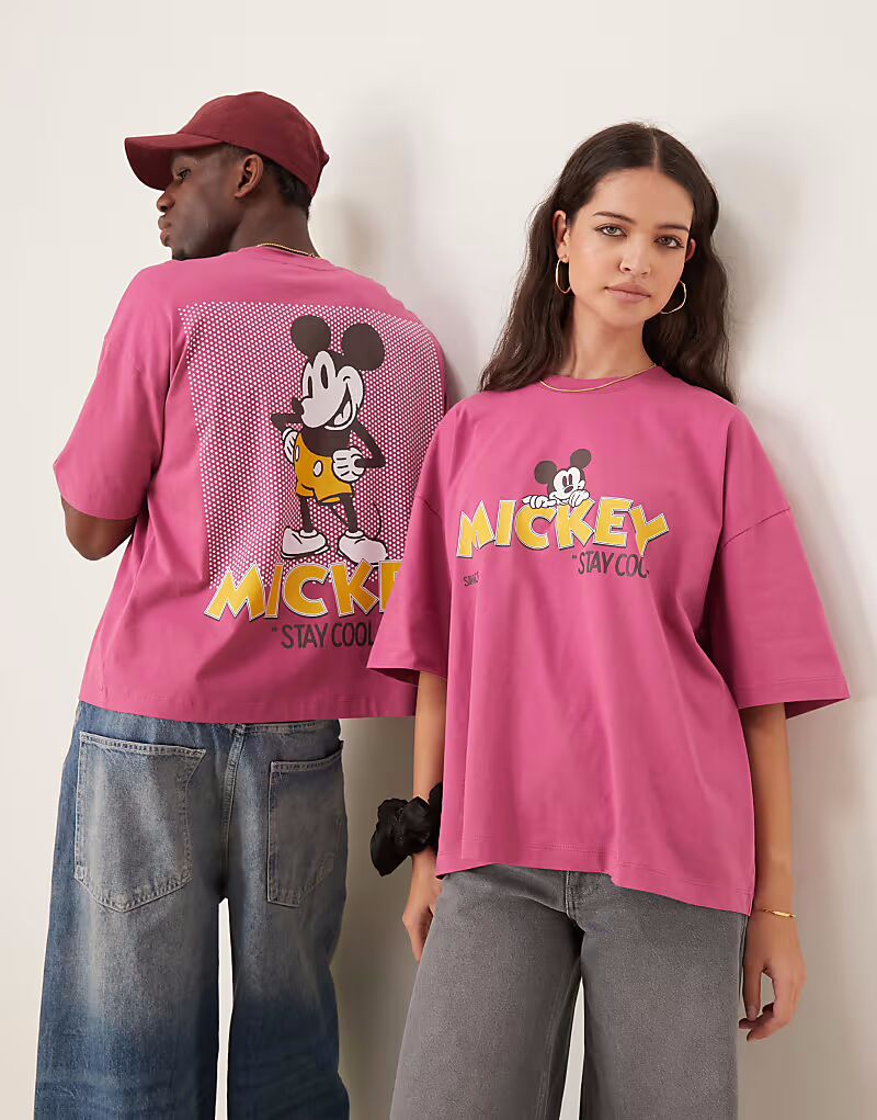 

Футболка унисекс оверсайз ASOS DESIGN Disney с принтом Микки Мауса розового цвета