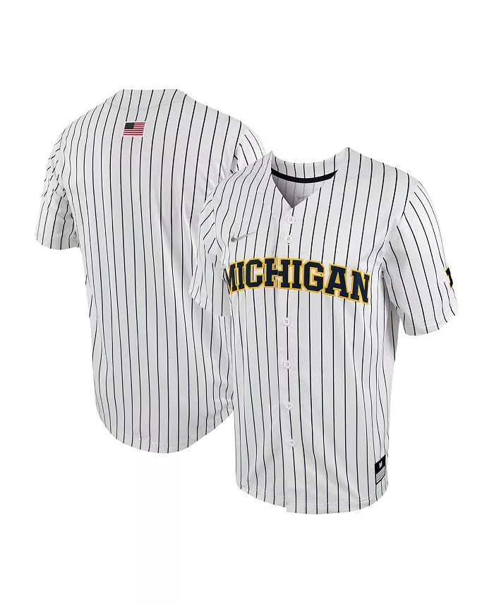 

Мужская бело-синяя бейсбольная джерси Michigan Wolverines в полоску с полной застежкой на пуговицах (реплика) Nike