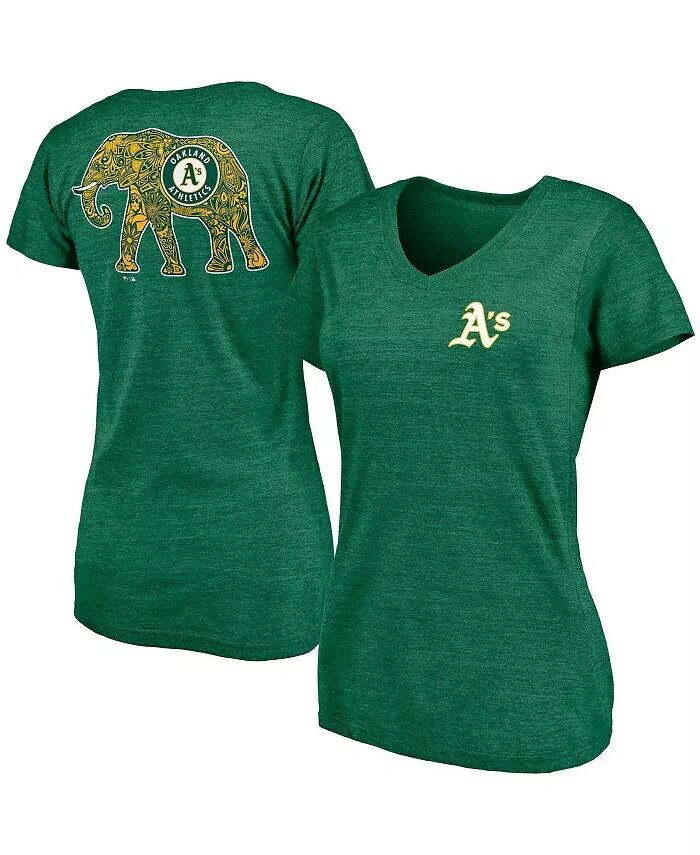 

Зеленая женская футболка Oakland Athletics Paisley Hometown Collection Tri-Blend с v-образным вырезом Fanatics