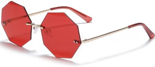 

Солнцезащитные очки Polygon без оправы 2026 года, модные для мужчин и женщин, в стиле ретро с металлическим покрытием, защита от УФ-излучения UV400, подарки для вечеринок MTZJH, Gold Red