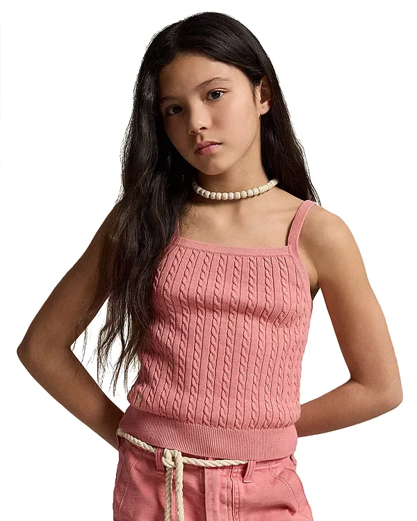 Хлопковая майка с коротким рукавом и косичкой - для детей постарше Ralph Lauren, Pink