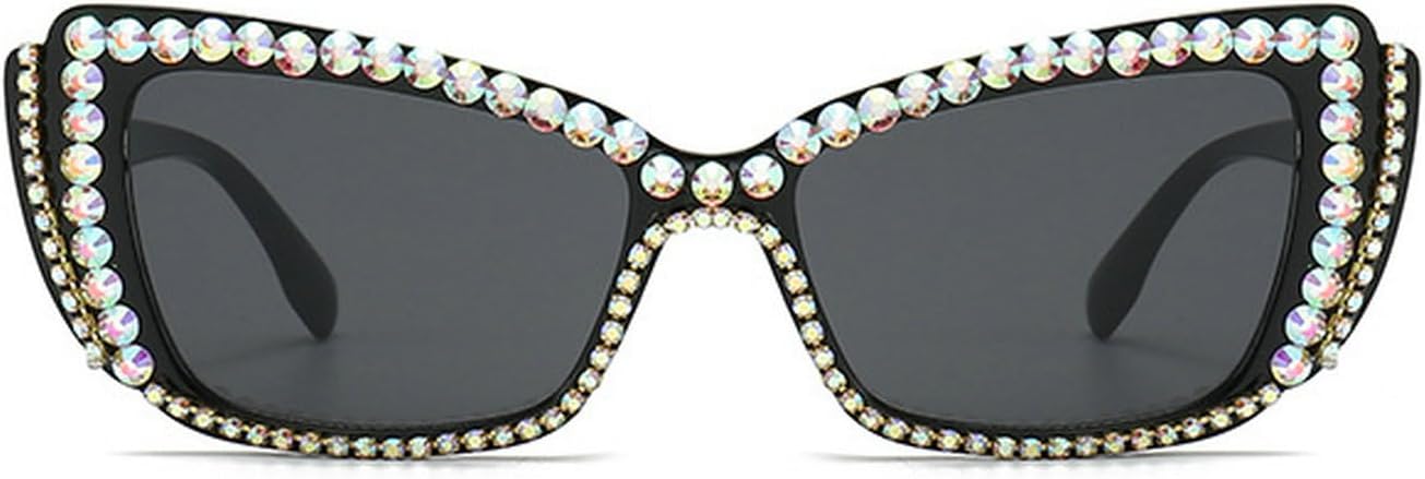 

Винтажные солнцезащитные очки Laureles с разноцветными стразами в форме «кошачьего глаза» для женщин и мужчин, модные солнцезащитные очки с блестящими кристаллами и многоугольными линзами, Black Grey