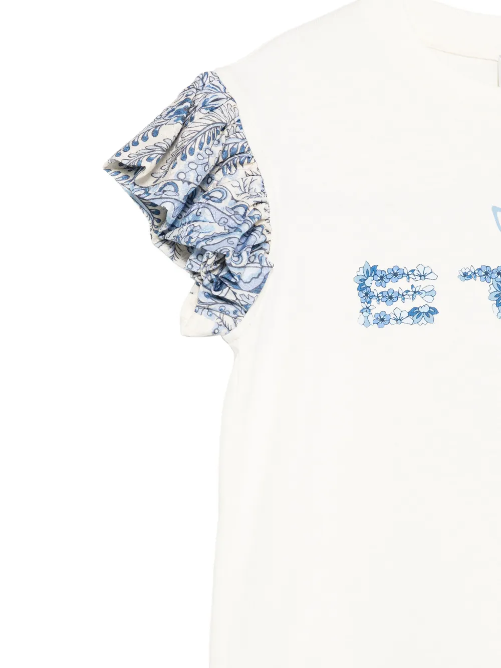 Футболка с цветочным принтом и оборками Etro Kids, бежевый — фото 3