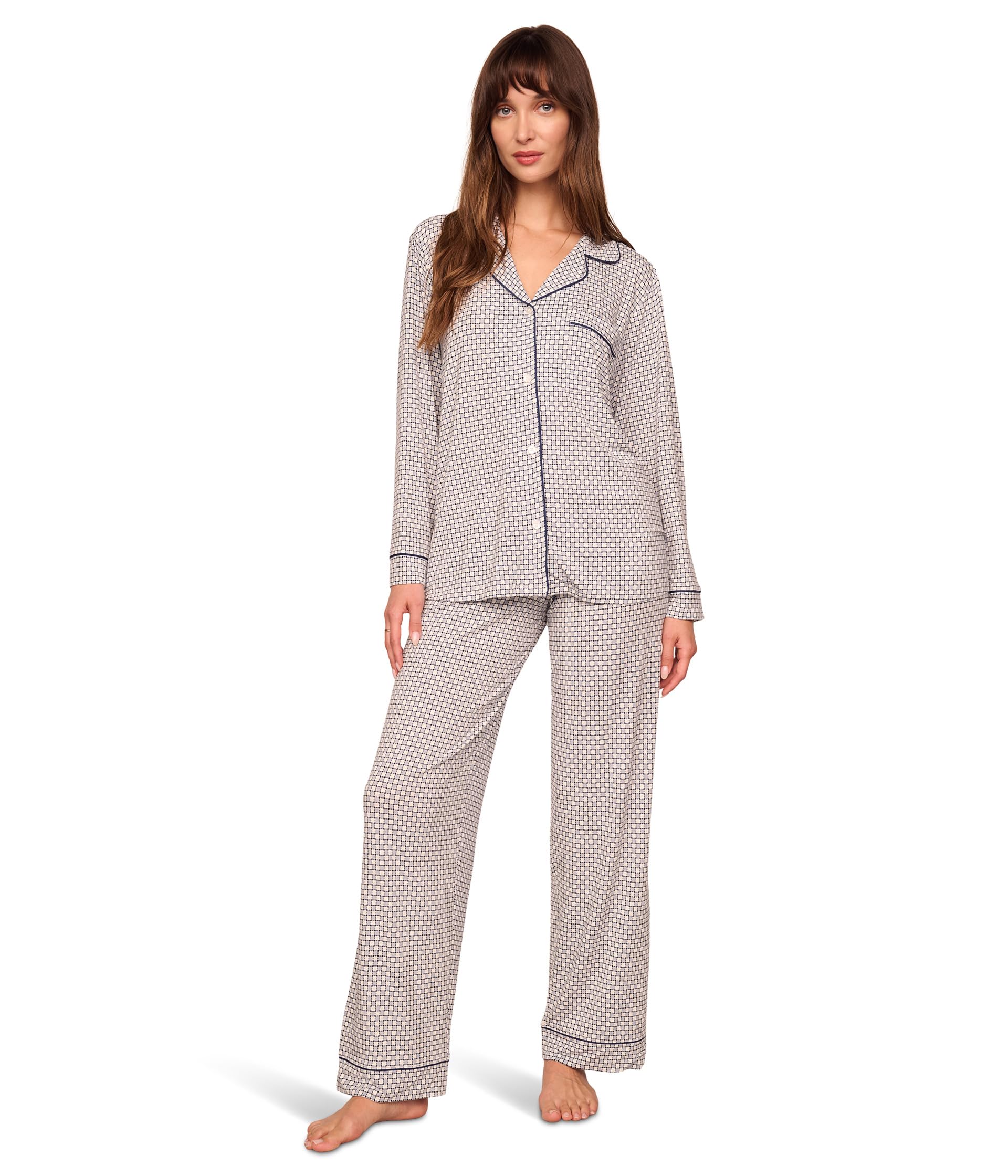 

Пижама Eberjey Gisele Printed - The Long PJ Set, цвет Geo-sphere Gray Dawn/Navy