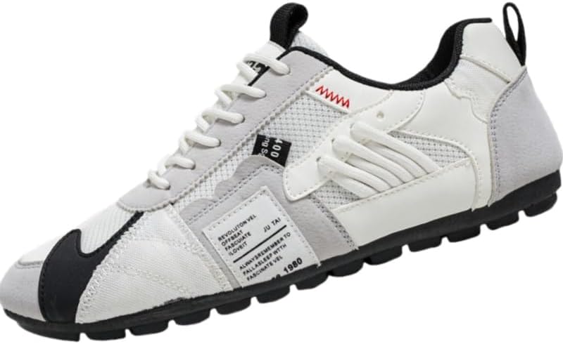 

Мужские спортивные кроссовки больших размеров с дышащей сеткой - летний верх из ПУ, резиновая подошва амортизационная стелька из EVA, комфортные во все сезоны, низкий дизайн на шнуровке Fmshi, белый/серый