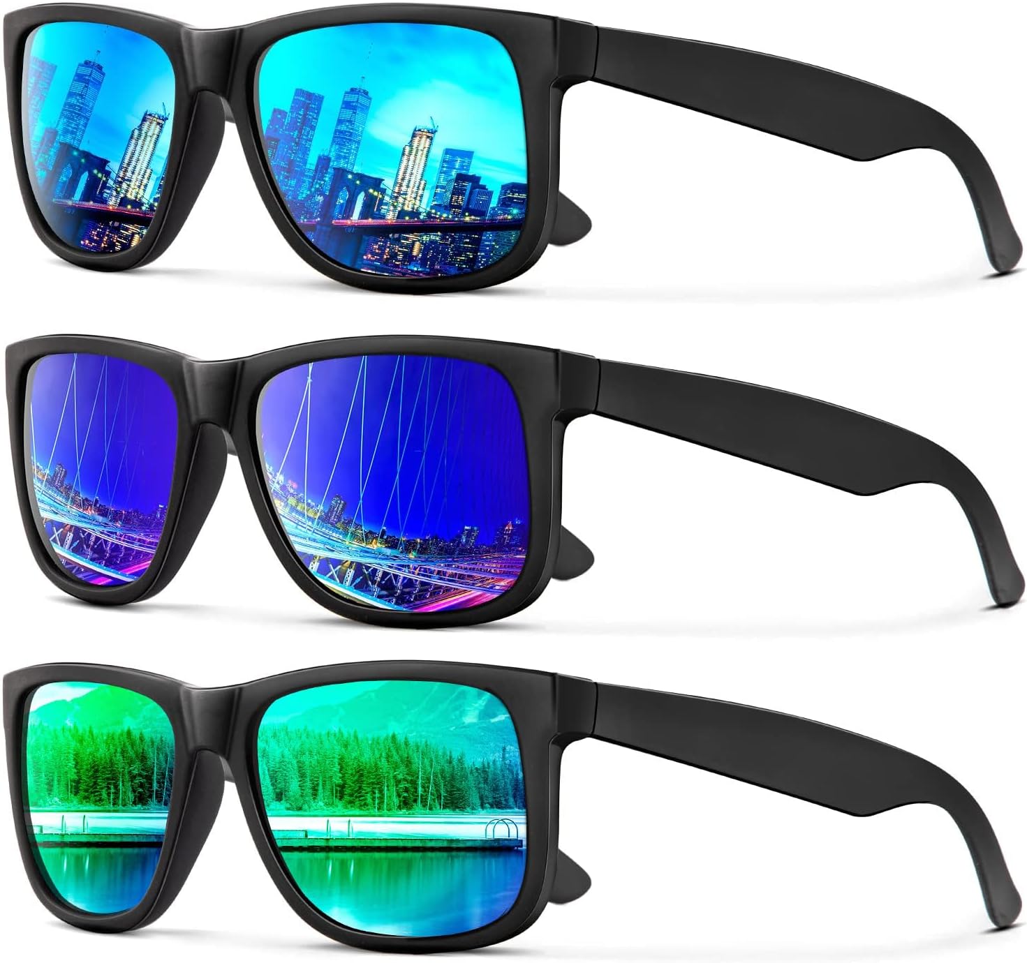 

Солнцезащитные очки KALIYADI для мужчин и женщин, поляризованные, классическая матовая черная оправа, защита от УФ-излучения, комплект из 3 штук, (3 Pack) Ice Blue/Green/Drak Blue