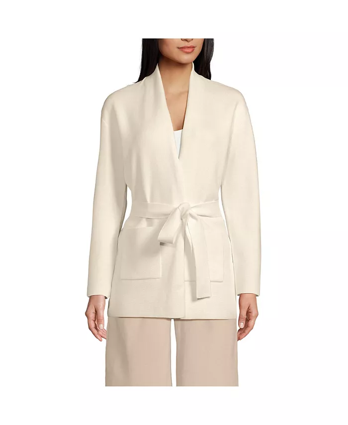 

Женский тонкий кардиган с поясом Milano Belted Long Line Lands' End, белый