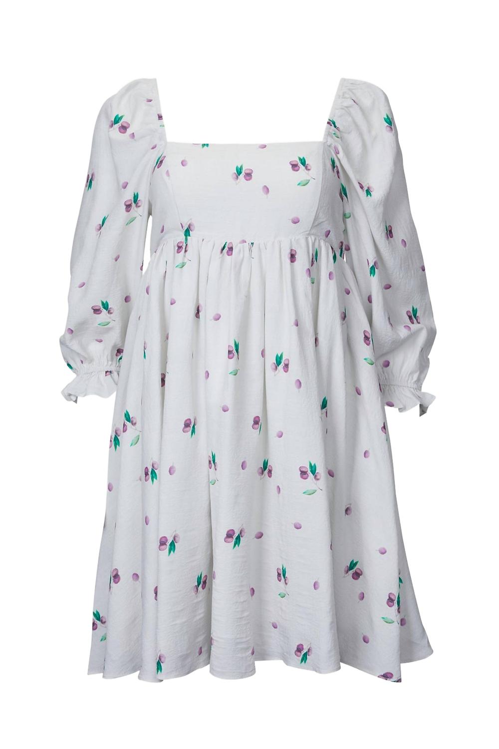 

Мини-платье-бэбидолл светло-серого цвета с принтом винограда STORIA