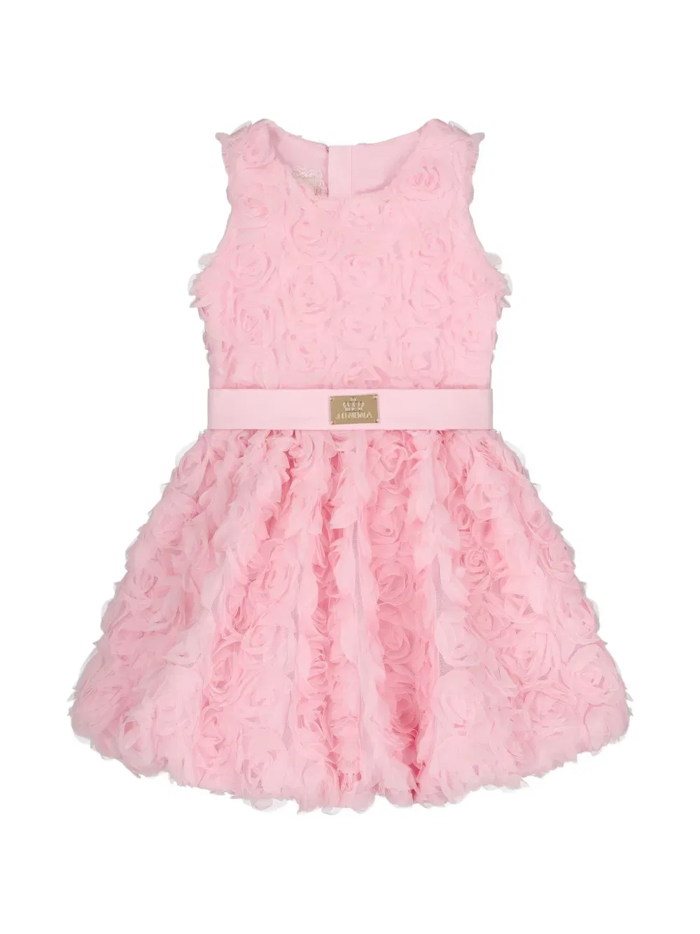 Платье с аппликацией из роз и поясом Escada Kids, розовый