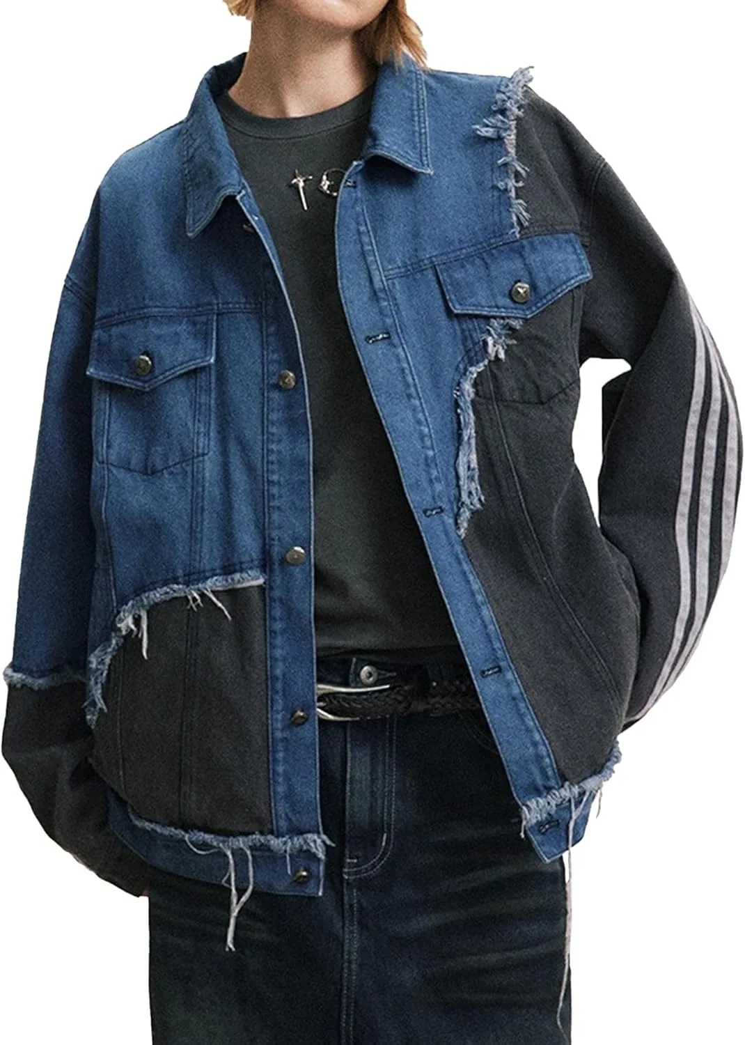 Мужская куртка деним Casual с цветовым сочетанием, уличный тренд, свободная джинсовая куртка с пуговицами, осенняя верхняя одежда Generic, синий