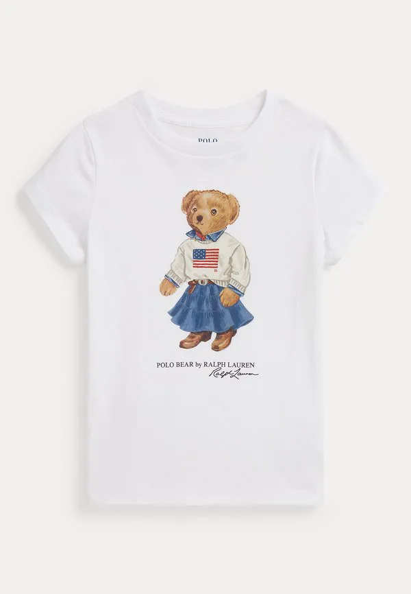 Футболка из хлопкового трикотажа с принтом в виде медведя поло. Polo Ralph Lauren, White