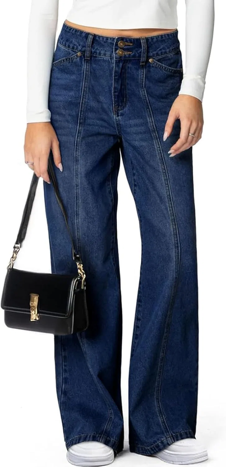 Джинсы с завышенной талией, Wide Leg Jeans, B03 Dark Blue — фото 3