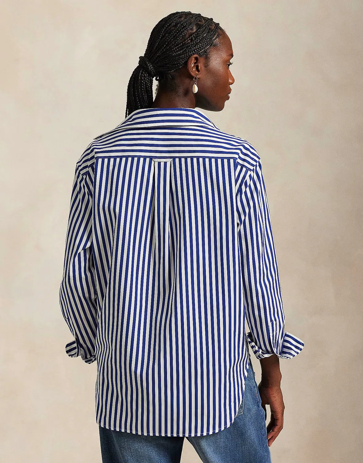 Рубашка OVERSIZE FIT STRIPED COTTON SHIRT POLO RALPH LAUREN синяя — фото 3