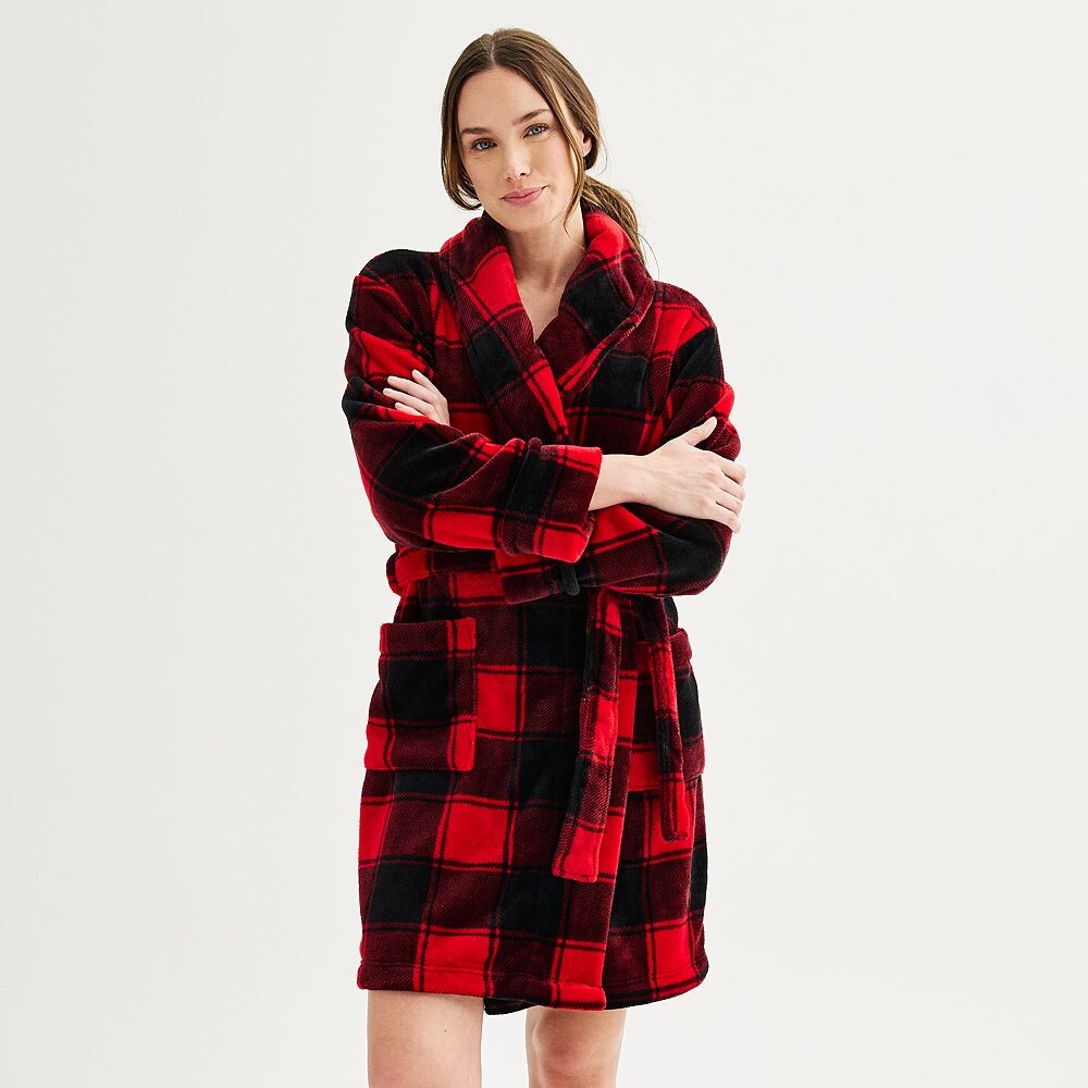 

Женский короткий плюшевый халат Sonoma Goods For Life с длинными рукавами, цвет Red Robe Buffalo