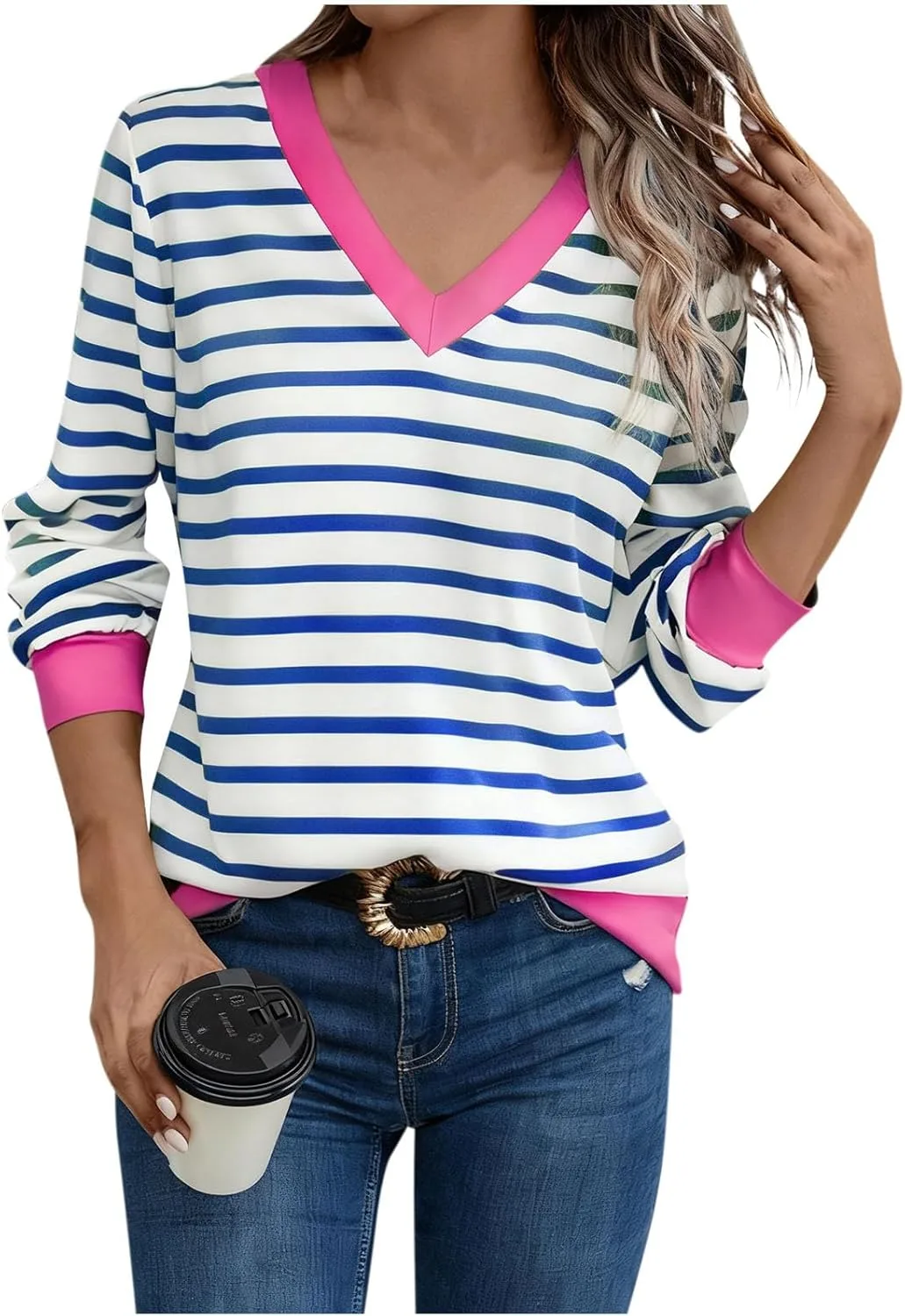 

Женский свитер с цветными блоками и полосками, V-образный вырез, длинные рукава