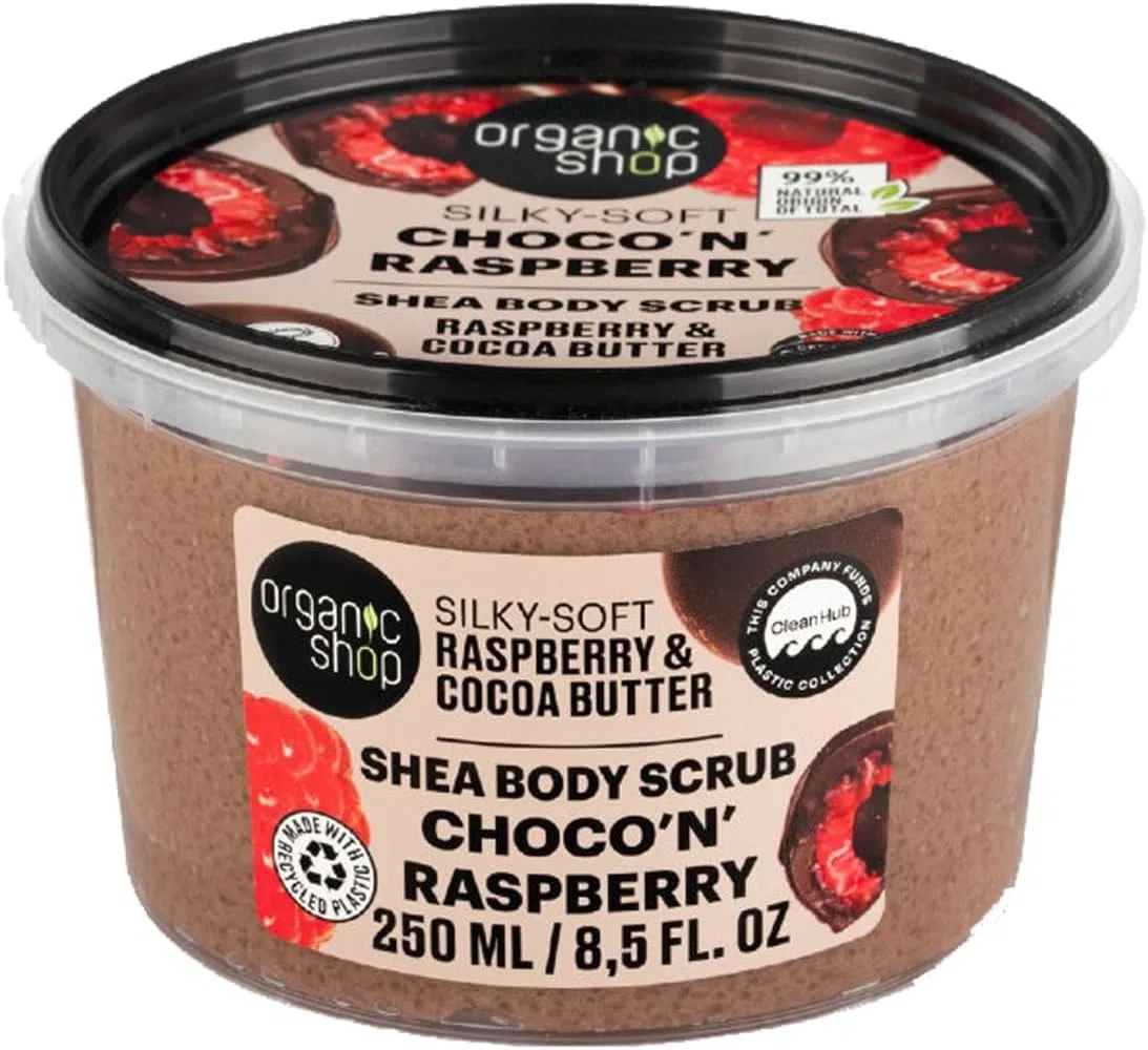 Скраб для тела Organic Shop с маслом ши, какао и малиной, 255 мл