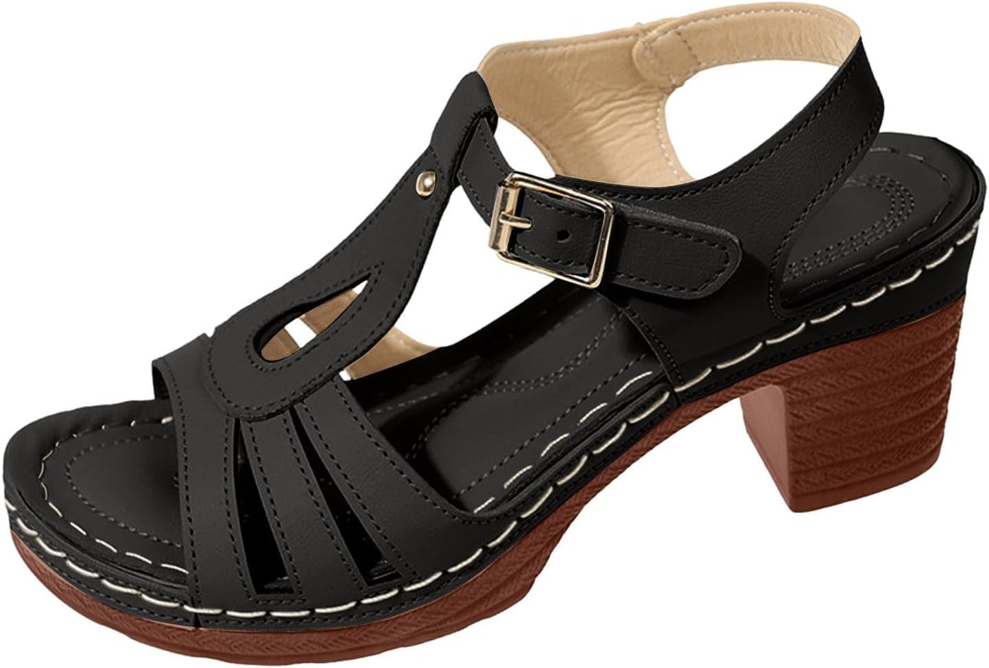 

Женские сандалии Летние элегантные Платформа Низкий клин Комфортные элегантные с ремешком на щиколотке Открытый носок Модные свадебные, вечерние, на выпускной, для танцев Kvotuu, черный