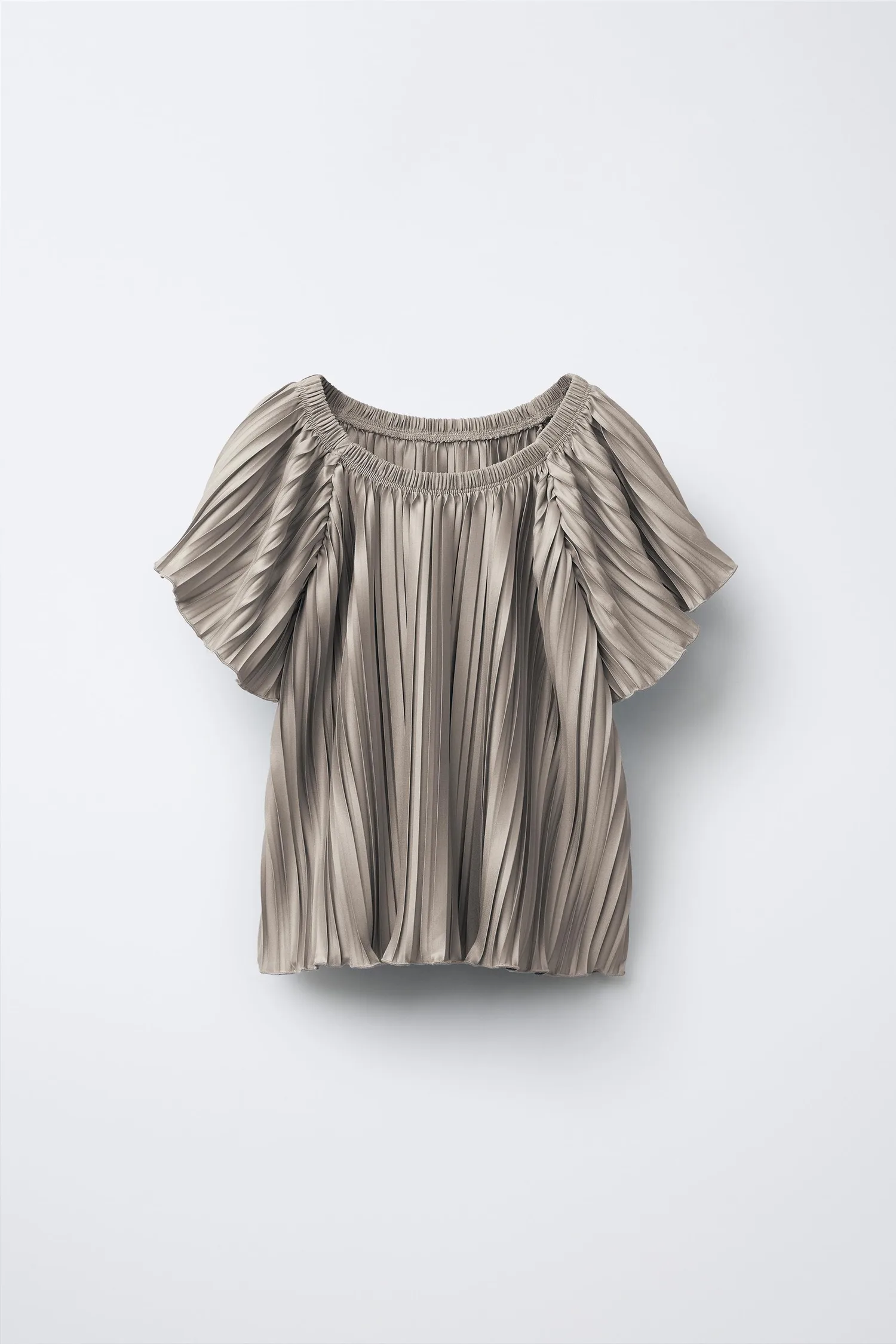 Складочная футболка Zara, бежевый