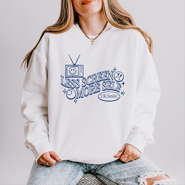 

SWSmiley less screen more self - женский легкий свитшот garment dyed Simply Sage Market, White, Белый, SWSmiley less screen more self - женский легкий свитшот garment dyed Simply Sage Market, White