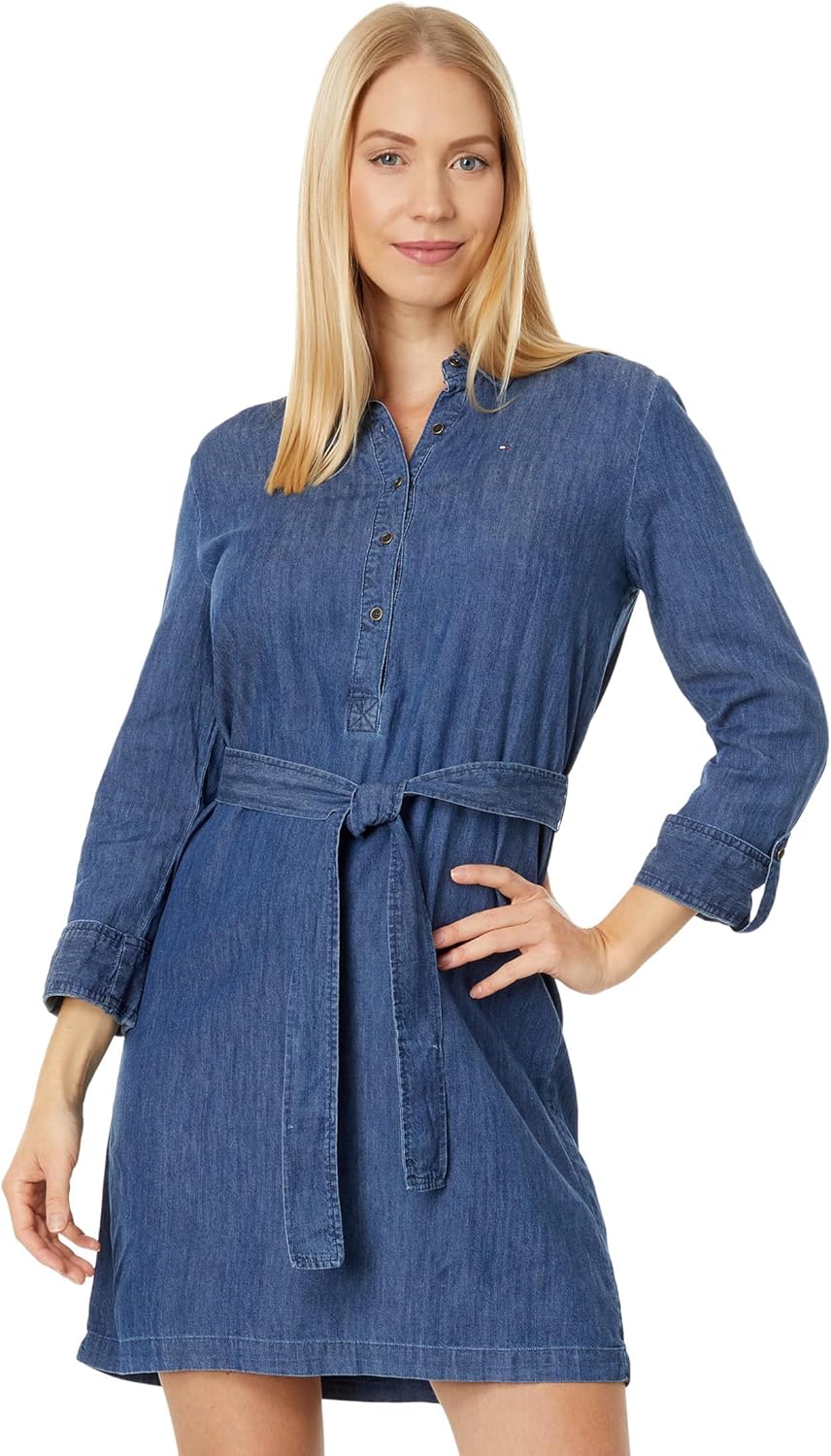 

Платье Tommy Hilfiger Popover из шамбре с поясом, Medium Benson