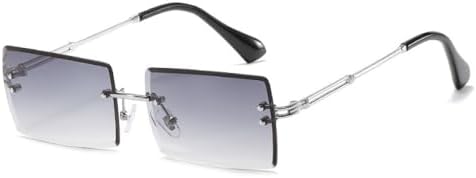 

Модные прямоугольные солнцезащитные очки без оправы для женщин, солнцезащитные очки с градиентным переходом для мужчин, защита от УФ-излучения UV400 MTZJH, Silver Grey