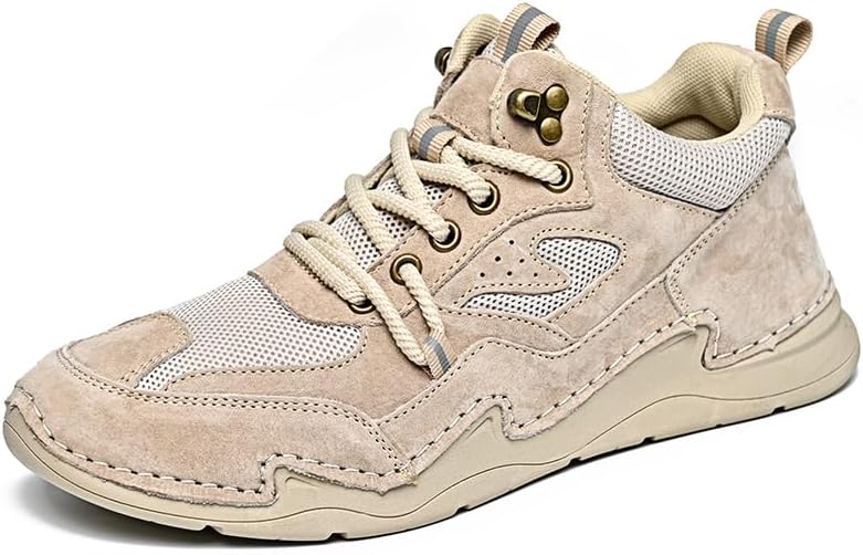

Мужские ортопедические кожаные походные туфли без застежек, мужские повседневные кожаные ручной работы лоферы с поддержкой свода стопы, водонепроницаемые, противоскользящие, дышащие походные туфли Lhyxu, песочный
