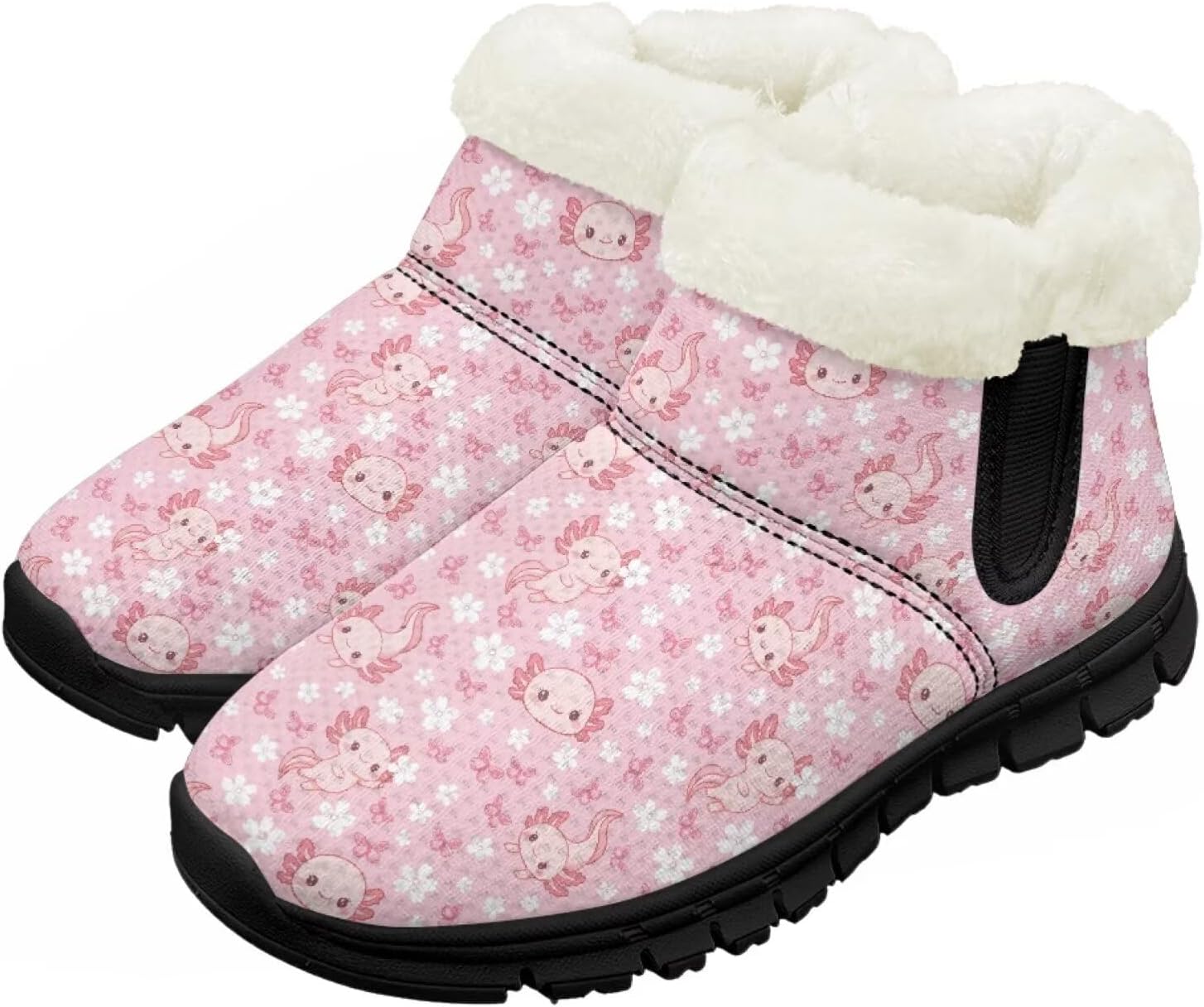 

Детские зимние ботинки, теплые, с противоскользящей подошвой, с амортизирующей мемори-пеной, спортивные, без шнурков, для бега и треккинга, зимние кроссовки Pointodoor, Axolotl Flowers